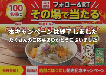 Twitter「ごぼうだしの素4g×6袋」<BR> フォロー＆リツイートキャンペーン